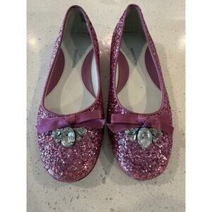 Nordstrom Girls Pink Glitter With Jewels‎ Ballet Flats Little Girls Size 1 M
